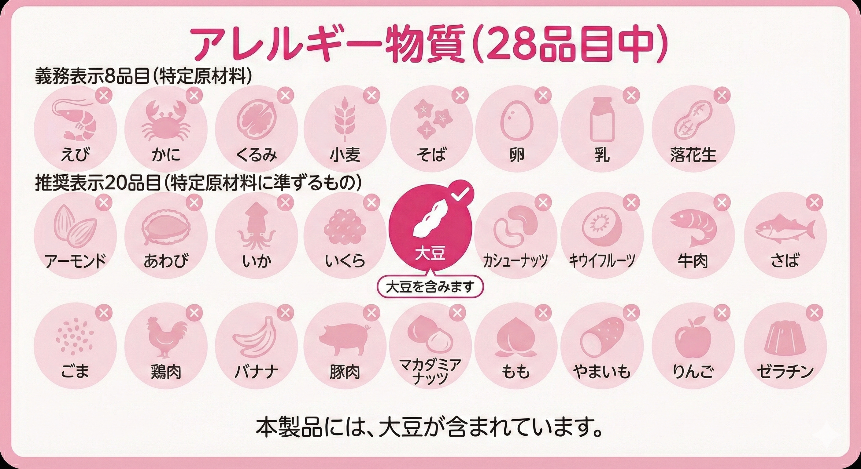 アレルギー物質表示（28品目中）：本製品には大豆が含まれています。